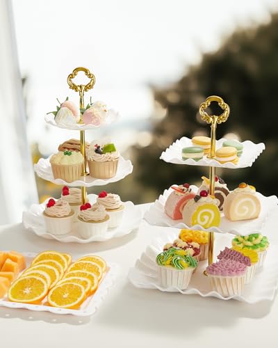 Kootek 10pcs Cupcake Stand Dessert Table Display Set Serving Tray for Party - color: Gold & White, size: 10 Set