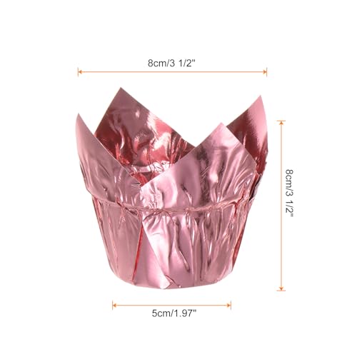 HARFINGTON 50Pcs Tulip Cupcake Liners Standard Aluminum Foil Baking Cups Greaseproof Wrappers Disposable for Birthday Banquets Party, Rose Golden Tone - color: Rose Golden Tone