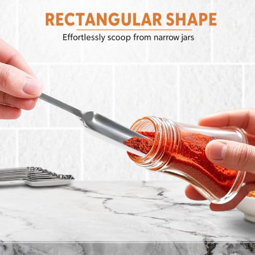 Stainless Steel Measuring Spoons Set of 13, Includes 7 Rectangular Measuring Spoons, 1 Leveler & 5 Tiny Spoons, Compact Spoons Design for Spice Jars, Ideal for Dry and Liquid Ingredients - size: Set of 13