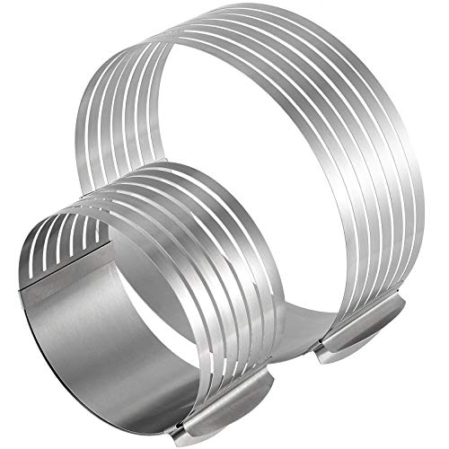 2 Pack Cake Slicer, Stainless Steel Cake Cutter Leveler 7-Layer 6-8 inch and 9-12 inch Adjustable Cake Ring Molds for Baking, Cutting and Slicing Cakes - Silver