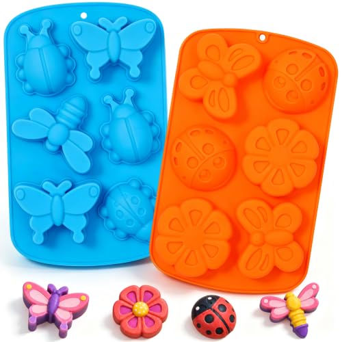 SJ Silicone Molds for Crafts, 2 Pack Butterfly and Insect Soap Molds - color: Orange+Blue / Dragonfly+Butterfly+Ladybug