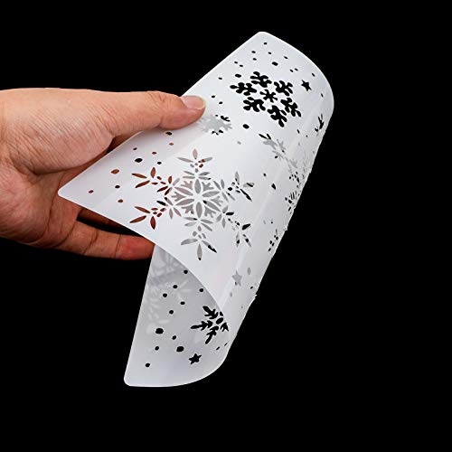 Konsait Large Christmas Snowflake Stencil Template,Reusable Plastic Painting DIY Crafts Templates,Xmas Snowflake Decor for Wood Window Glass Greeting Card,Cookies, Cake,Biscuit,Dessert,Coffee Decor