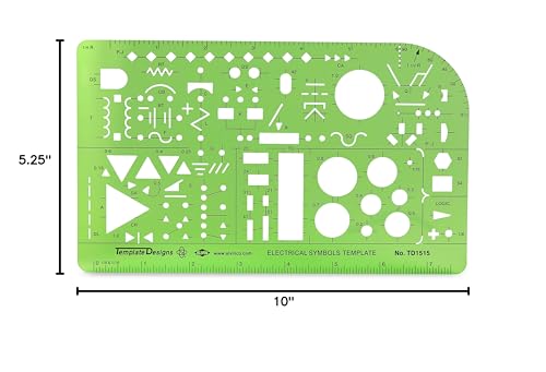 ALVIN TD1515, Elecric/Electronic Template, Design Tool for Students and Professionals Size: 5.25" x 8.25" x .03" - style: Electrical / Electronic Template