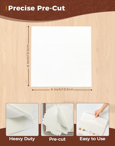 6x6 Inches Parchment Paper Squares 320Pcs, Unbleached & Pre-cut - color: Food Grade White, size: 6" x 6"-320 Pcs