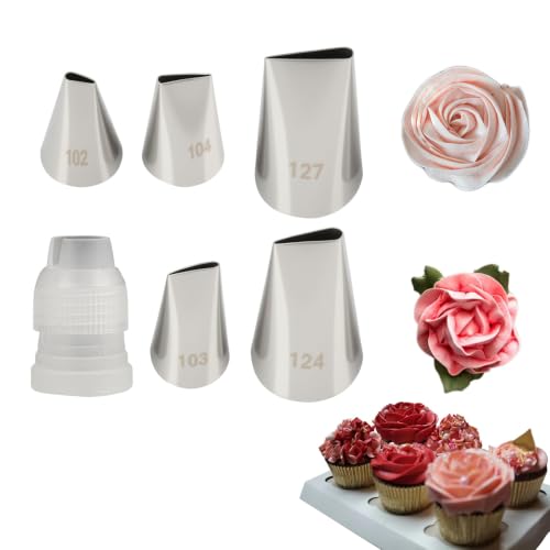 6 Pcs Flower Piping Tips Set with Coupler - color: 102/103/104/124/127