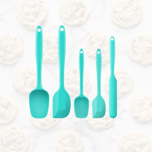 5-Pack Silicone Spatula Set – Heat-Resistant Baking, Cooking & Mixing Tools, Seamless Design, Non-Stick & Easy to Clean, Aqua Sky - color: Aqua Sky