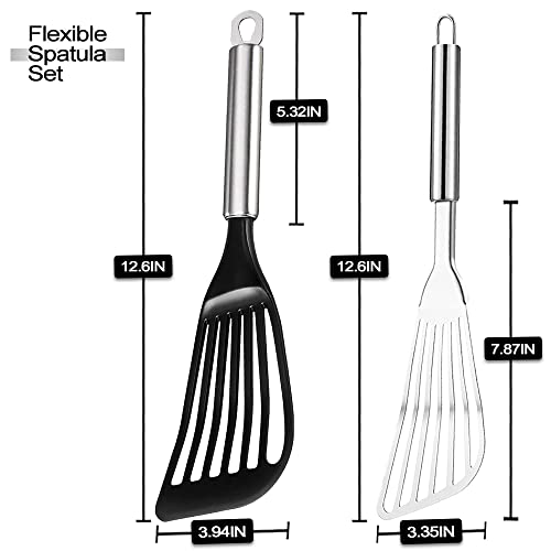 Tenta Kitchen SPatulas Set Stainless Steel Slotted Spatula, Egg Fish Spatulas Set For Nonstick Cookware, (Set Of 2)