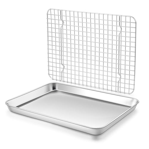 Homikit Baking Sheet with Wire Rack Set (1 Pan+1 Cooling Rack), 12" x 10" - size: 12*10 Inch