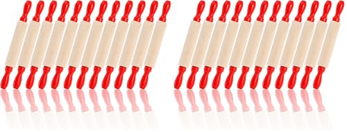 SOUJOY Set of 12 Mini Rolling Pin, 8 Inch Wood Dough Roller for Baking with Red Handle, Small Clay Rolling Pin for Craft Fondant Pastry Pizza Crafting and Imaginative Play (Pack of 2) - size: 7.9 x 1 inch (Pack of 2)