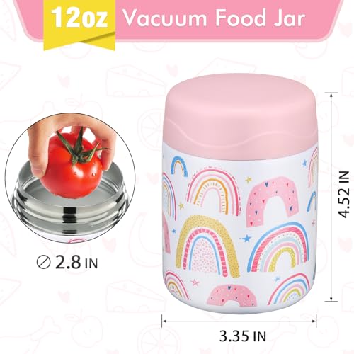wiwens 12oz Soup Thermo for Hot Food Kids Insulated Food Jar Wide Mouth Lunch Container Leak Proof Stainless Steel Vacuum Bento Box for School Office Travel Outdoors White-Rainbow - color: White-Rainbow