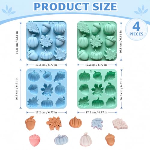 4 Pcs Autumn Silicone Molds Pumpkin Acorn Maple Leaf Fondant Baking Tray - color: blue green