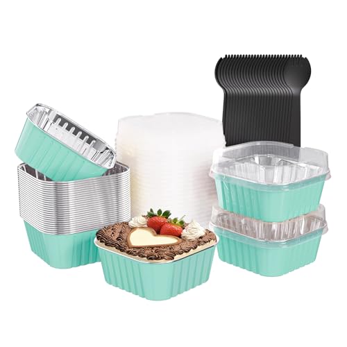 25 Pack Mini Cake Pans with Lids, dessert cups baked goods packaging - color: Blue