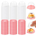 WOPPLXY 300 Pcs Clear Plastic Mini Cupcake Boxes, Mini Cake Containers, Clear Plastic Small Cake Boxes with Dome Lid, Individual Cupcake Container for Cheese Pastry Dessert Mooncake（Pink）