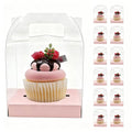 24 Count Individual Cupcake Containers, 4inch Cupcake Boxes Individual, Clear Cupcake Carrier(24, Pink) - color: Pink