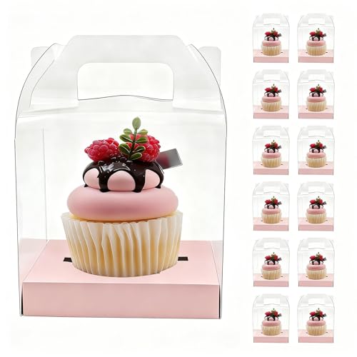 24 Count Individual Cupcake Containers, 4inch Cupcake Boxes Individual, Clear Cupcake Carrier(24, Pink) - color: Pink