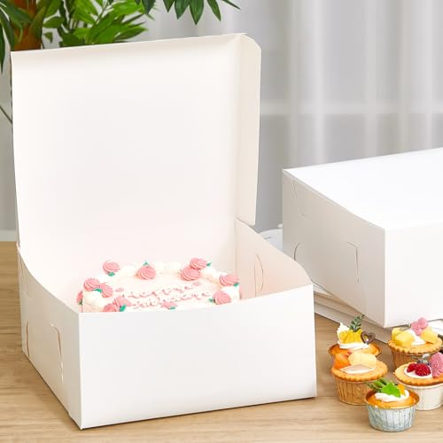 Ireer 50 Pack White Cake Boxes 14 x 14 x 6 Inch Cake Transport Container - size: 14 x 14 x 6 Inch