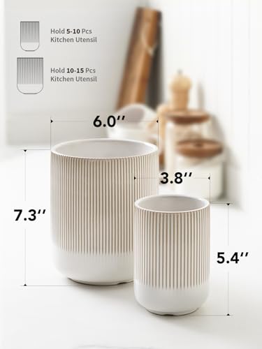LE TAUCI Ceramic Kitchen Utensil Holder for Counter, 7.3/5.4", Warm White - color: Warm White Reactive Glaze, size: 7.3" & 5.4"