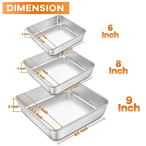 TeamFar Square Cake Pan, 6/8 / 9 Inch Stainless Steel Square Baking Pan