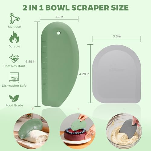 Silicone Bowl Scraper & Plastic Dough Scraper for Bread Dough, Kitchen Use - color: Green