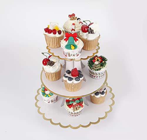 YLDW Cupcake Stand with Lace Trim, 3-Tier Cupcake Stand Display, Cardboard Cup Cake Tower Stand, Disposable Dessert Stand for Birthday Tea Party Baby Shower Treat Decorations, White - color: White-2