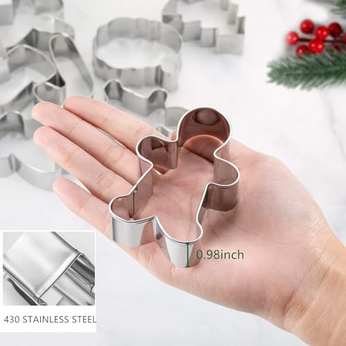 5Pcs Christmas Cookie Cutters,Winter Holiday Cookies Cutter Mold Shapes Gingerbread Men, Snowman,Christmas Tree, Snowflake, Candy Cane with Decorating Instructions - Stainless Steel - color: 5pchris