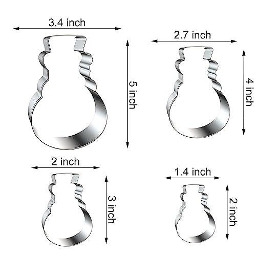Snowman with Hat Cookie Cutter Set for Winter Christmas Baking Large Small Mini Sizes, 5/4/3/2 inch, 4 Piece, Stainless Steel - color: Snowman
