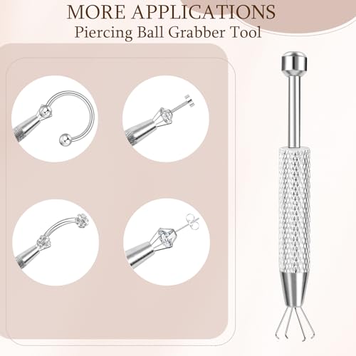ONESING 2Pcs Piercing Ball Grabber Tool for Changing Jewelry, Stianless Steel Flat Back Earring Applicator Internally Threaded Push Pin Piercing Grabber Tool - color: Silver-2pcs