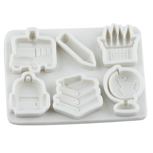 School Bus Schoolbag Fondant Mold Book Globe Pen Silicone Molds - color: Style H