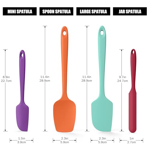 Doosu 600°F Heat Resistant Silicone Spatula Scrapers (Set of 4, Multi-4) - color: Multicolor 7, size: Set of 4