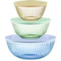 Pyrex Colors Tinted (3-Pack, Full Set) Sculpted Tinted Glass Mixing Bowls - color: Yellow, Green, Blue, size: 3-Pack, Small/Medium/Large, With Lids