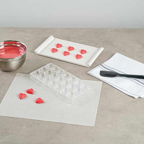 Restaurantware-Pastry Tek 10.8 x 5.3 Inch Chocolate Shaping Mold, 1 Freezable Candy Mold - 21 Cavities, Heart-Shaped, Clear Polycarbonate, For Chocolate, Dishwashable, Easy To Release - size: 1 Count | 10.8 x 5.3 Inch, style: Heart