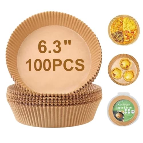 Air Fryer Disposable Paper Liner, 100PCS 6.3" Natural Parchment Paper for Air Fryer Oil-proof Water-proof, Food Grade Parchment for AirFryer, Steamer, Microwave Etc - size: 6.3" Round