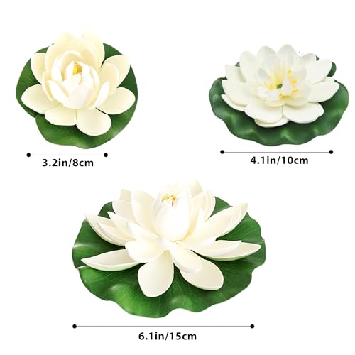 9PCS Artificial Floating Foam Lotus Flowers with Artificial Lotus Leaves: Lily Pads for Lake - Pond Plants Ornaments for Pool Aquarium Water Decoration, White