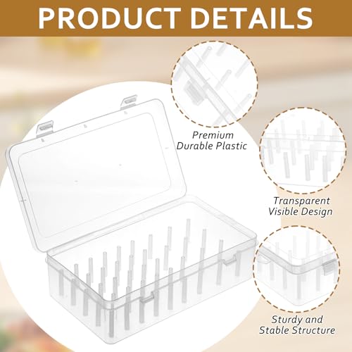 4 Pcs Piping Tips Storage Box with Fixed Pins 42 Pegs Piping Tip Organizer Baking Cake Decoration Tool Set Clear Plastic Cake Decorating Storage Box Container Baking Supplies Organizer