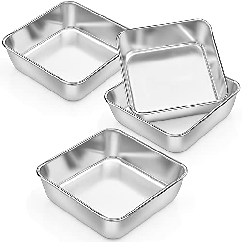 P&P CHEF Square 6x6 Baking Cake Pan, 4 Pcs Stainless Steel Brownie Pan - size: 6 Inch