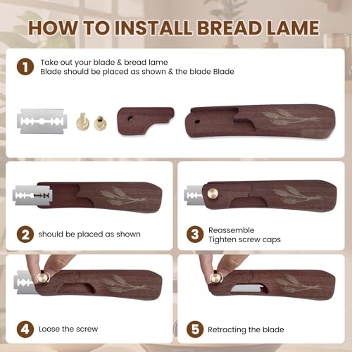 Wooden Bread Lame Scoring Tool for Sourdough with Screw Lock - color: Black Walnut