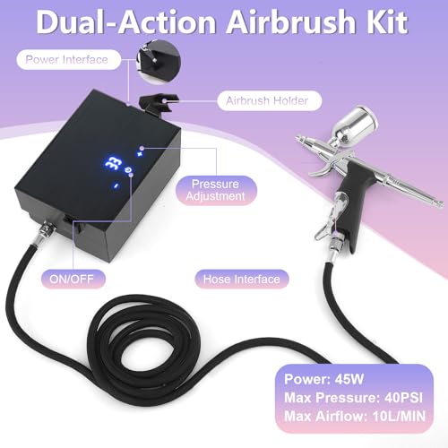 Airbrush Kit With Compressor, 40 Psi, 3 Nozzles, 10 Paints