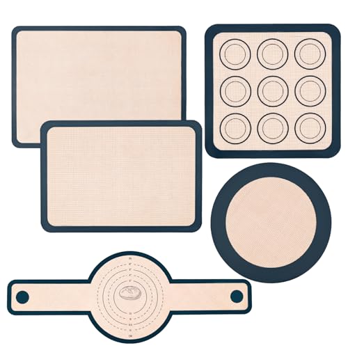 Silicone Baking Mat,Bread Baking Mats All-in-One Silicone Baking Mat Set - Kneading Mat,Non-Stick Pizza Bakeware Mat for Making Cookie,Bread,Bun,Pastry