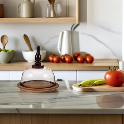 Cake Stand with Dome Lid 5.90In Covered Dessert Platter Rustic Wood Tray for Bakery Display Butter Cheese Pastry Serving Home Gatherings