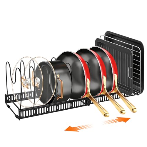 Expandable Pot Pan Lid Organizers inside Cabinet, 13 Dividers - color: Black