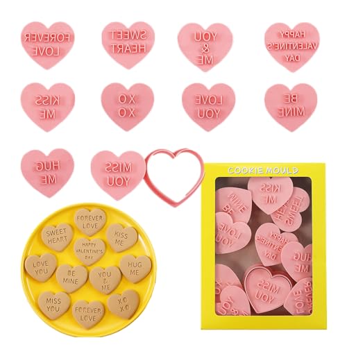 Heart Cookie Cutter Set, 10 Pcs 3D Pressable Biscuit Cutter and Stamps, Valentine's Day Cookie Molds Wedding Party DIY Cake Decorating Kit (B10) - color: B10