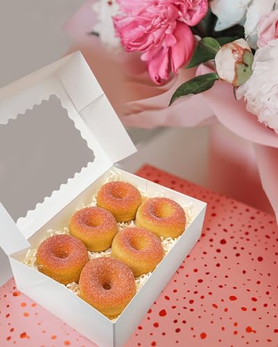 qiqee Auto-pop up Bakery Box with Window 9"x6"x2.5" 150Pcs Bakery Box White - color: 9x6x2.5, 150Pcs, White