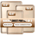 Baking Sheet Pan Set of 3, Nonstick Commercial Cookie Sheets for Baking - color: Champagne Gold