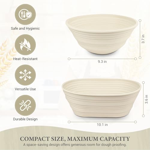 Premium Foldable Silicone Sourdough Banneton Bread Proofing Basket - Includes Oval & Round proofing Bowls (9.5 Inch) - Oven & Dishwasher Safe, Gifts for Artisan Bakers - Beige - color: Beige
