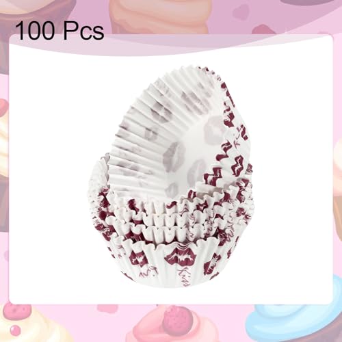 HARFINGTON 100 Count Cupcake Liners Cupcake Cups KISS - color: White Red