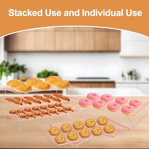 Briout Cooling Rack for Cooking Baking 3 Tiers,16"x10" Wire Rack, Rose Gold - color: Rose Gold, size: 16"x10"-3Tier