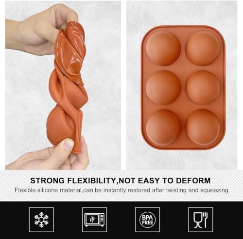 Silicone Hot Chocolate Bomb Mold Medium Semi Sphere Mold, 2 Packs Half Sphere Silicone Baking Molds for Making Chocolate, Cake, Jelly, Dome Mousse - color: Brick Bed, size: 2pcs Medium Semi Sphere Mold - 6-Cavity