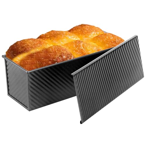 Non-Stick Pullman Loaf Pan with Lid 13x4 Inch - 2.2lb Carbon Steel Bread Baking Pan with 4 Vent Holes, Heavy Duty Sourdough Loaf Pan with Cover for Homemade Sandwich Bread (Black) - color: Black