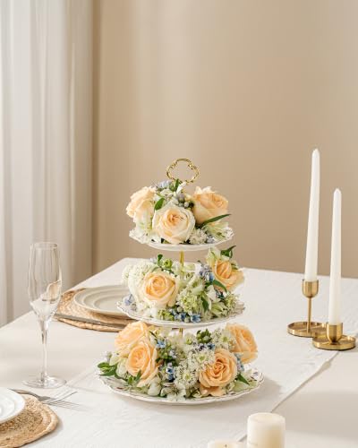 3 Tier Cupcake Stand, Ceramic Tiered Serving Stand - color: Wildflowers