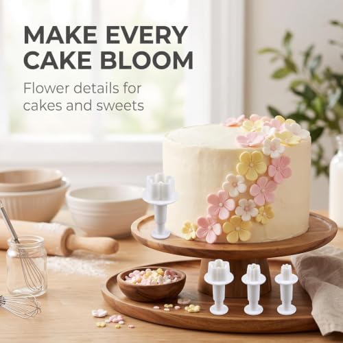 8Pcs Flower Plunger Cookie Cutter DIY Blossom Flower Cake Fondant Mold Plastic Cake Decorating Tools Baking Accessories Cookie Cutters For Baking Plastic, Fondant Cutter